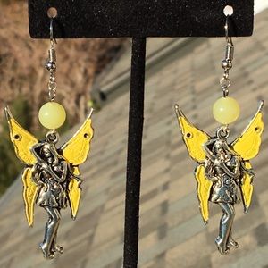 Yellow Green Peridot Fairy Dangle Earrings